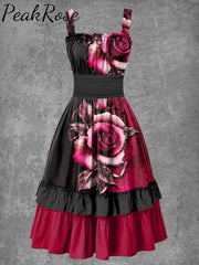 Women’s Gothic Rose Print Suspender Dress