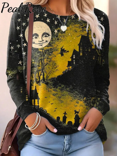 Women’s Halloween Art Print Casual Sweatshirt Multicolor / S Hot Sell