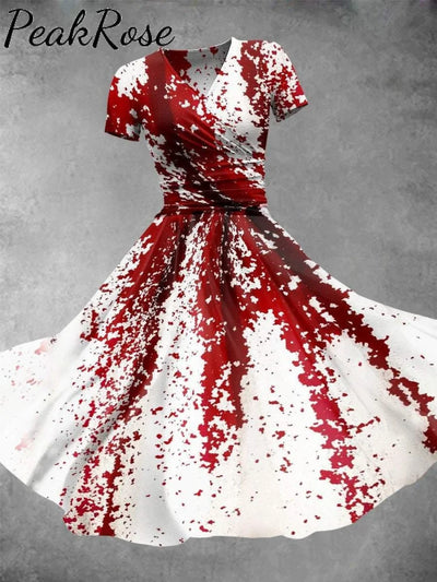 Women’s Halloween Bloodstain Print Maxi Dress Picture Color / S