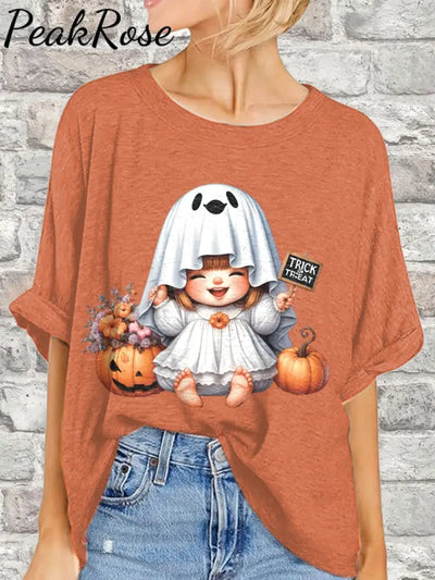 Women’s Halloween Cartoon Illustration Printed Casual Short Sleeve T-Shirt