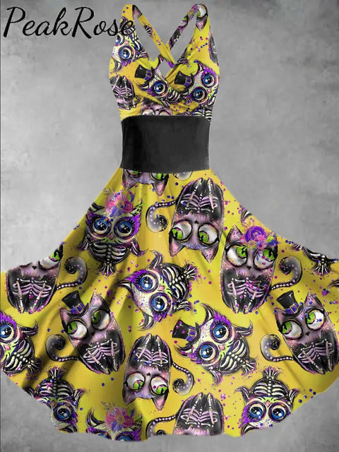 Women’s Halloween Owl Print Casual Elegant Suspender Dress