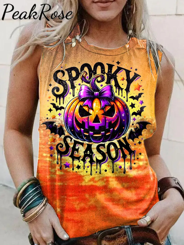 Women’s Halloween Pumpkin Art Illustration Print Casual Tank Top As Picture / S