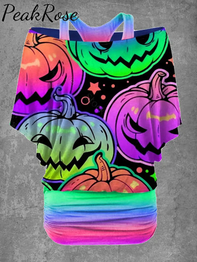 Women’s Halloween Pumpkin Print Casual Two-Piece Top