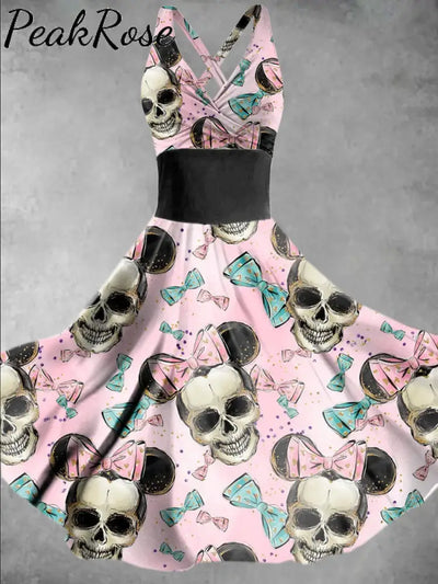 Women’s Halloween Skull Print Casual Elegant Suspender Dress