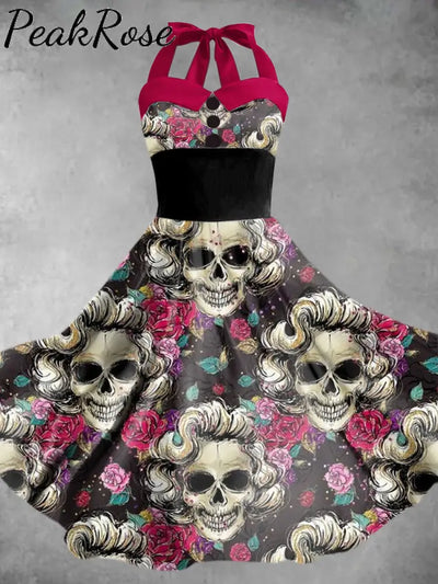 Women’s Halloween Skull Print Elegant Sling Dress