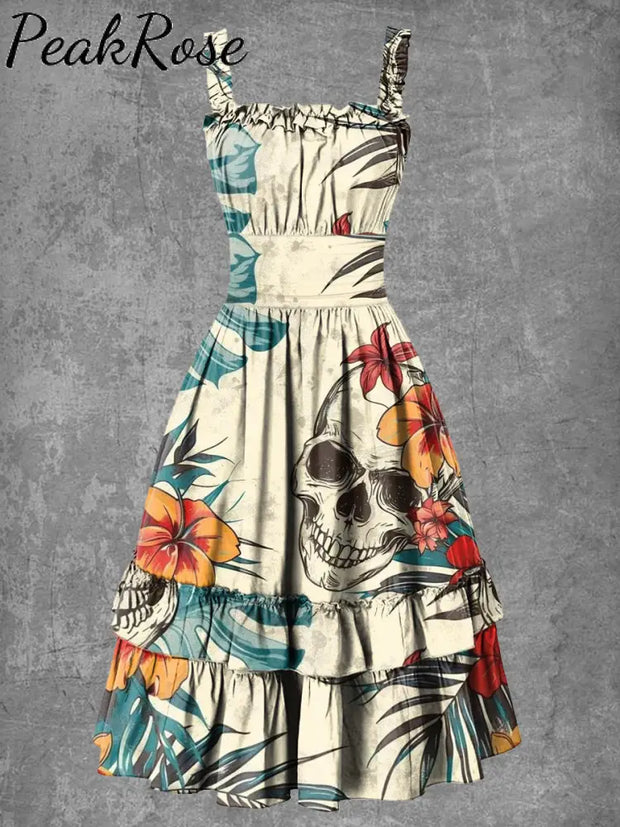 Women’s Halloween Skull Print Suspender Dress