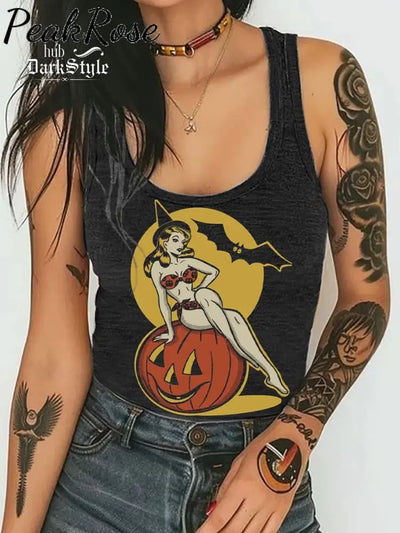 Women’s Halloween Witch Pumpkin Print Tank Top Multicolor / S Hot Sell