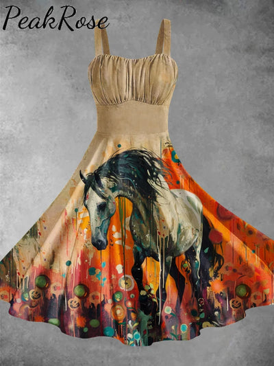 Women’s Horse Art Print Backless Dress S