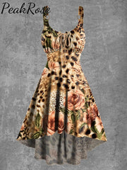 Women’s Leopard Floral Print Sexy Strapless Mini Dress As Picture / S