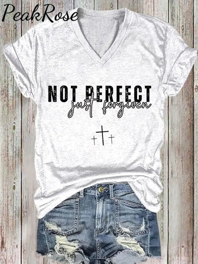 Women’s Not Perfect Just Forgiven Bible Verse Printed Cotton T-Shirt