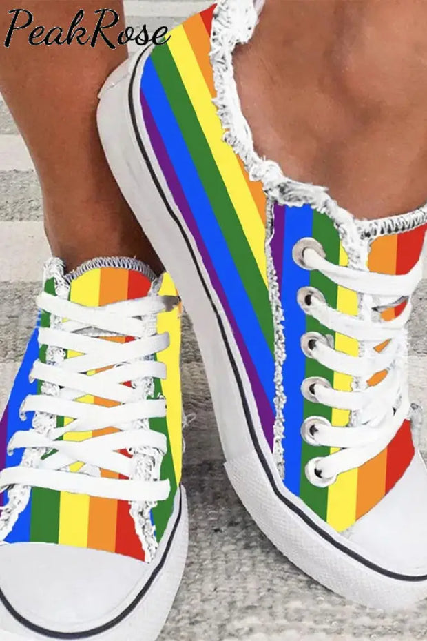 Women’s Rainbow Lace-Up Casual Canvas Shoes