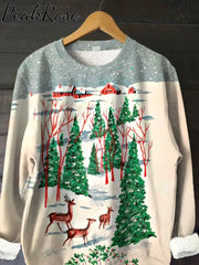 Women’s Retro Christmas Art Print Cozy Plush Sweatshirt Hot Sell