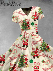 Women’s Retro Christmas Santa Print Casual Dress