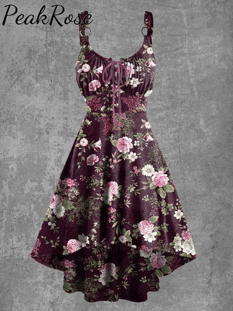 Women’s Retro Floral Print Suspender Dress