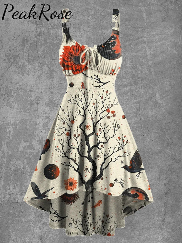 Women’s Retro Floral Print Suspender Dress