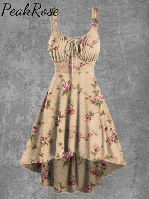 Women’s Retro Floral Print Suspender Dress