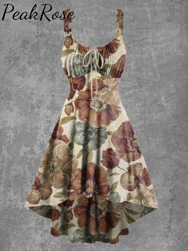 Women’s Retro Floral Print Suspender Dress As Picture / S