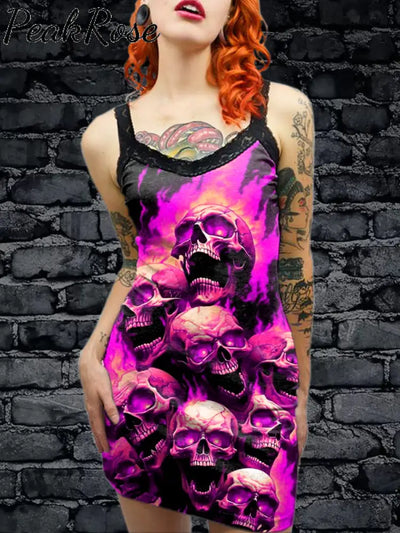 Women’s Sexy Punk Skull Printed Cotton Slim Fit Suspender Dress