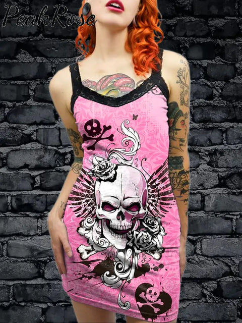 Women’s Sexy Punk Skull Printed Cotton Slim Fit Suspender Dress