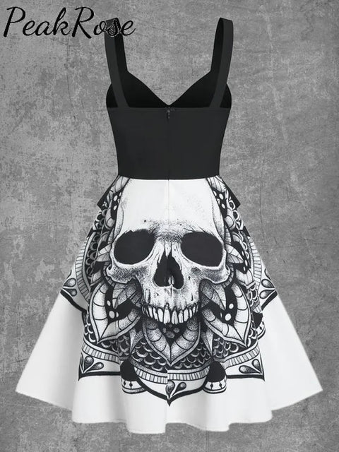 Women’s Skull Print Sexy Suspender Mini Skirt