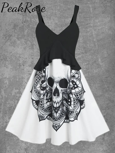 Women’s Skull Print Sexy Suspender Mini Skirt