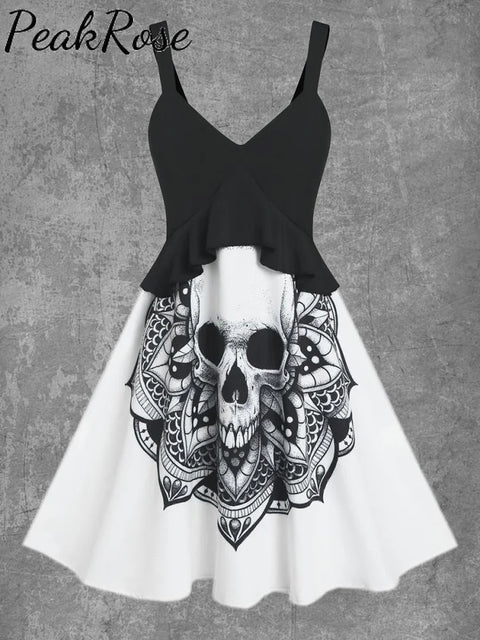 Women’s Skull Print Sexy Suspender Mini Skirt