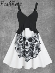 Women’s Skull Print Sexy Suspender Mini Skirt As Picture / S