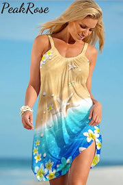 Women’s Summer Beach Print Casual Sling Dress As Picture / S