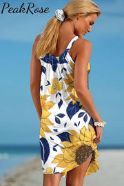 Women’s Summer Sunflower Print Casual Beach Dress