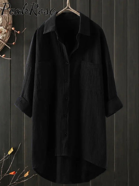 Women’s Temperament Solid Color And Linen Shirt Loose Top Black / S Hot Sell