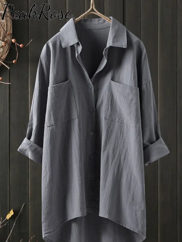 Women’s Temperament Solid Color And Linen Shirt Loose Top Gray / S Hot Sell