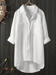 Women’s Temperament Solid Color And Linen Shirt Loose Top White / S Hot Sell