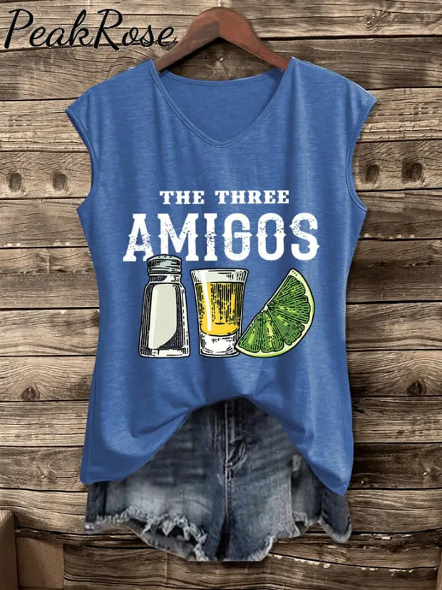 Women’s The Three Amigos Cinco De Mayo Print Vest Blue / S Hot Sell