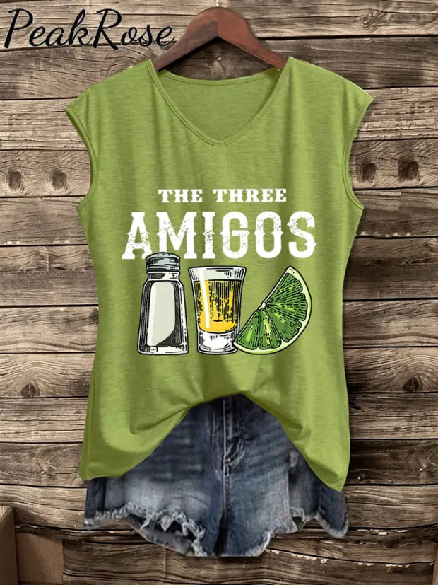 Women’s The Three Amigos Cinco De Mayo Print Vest Green / S Hot Sell