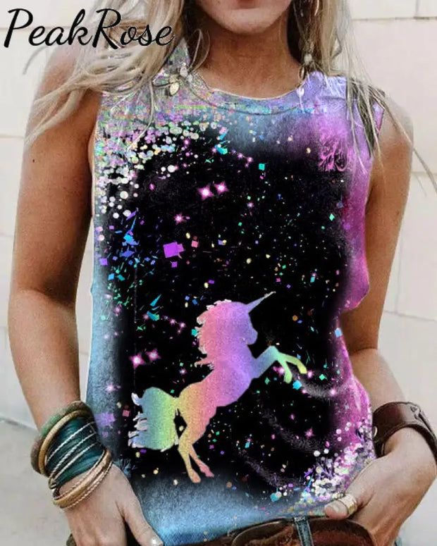 Women’s Unicorn Illustration Print Casual Tank Top As Picture / S