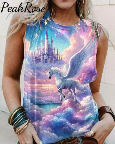 Women’s Unicorn Illustration Print Casual Tank Top As Picture / S