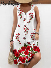 Women’s Vintage Art Floral Print Casual Suspender Dress