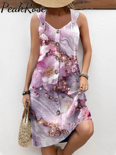 Women’s Vintage Art Floral Print Casual Suspender Dress