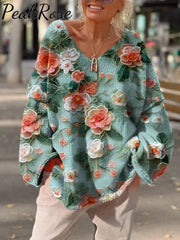 Women’s Vintage Floral Print Casual Loose Sweater