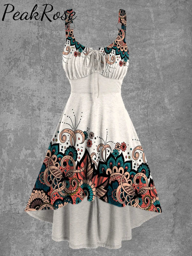 Women’s Vintage Mandala Print Sexy Suspender Mini Dress