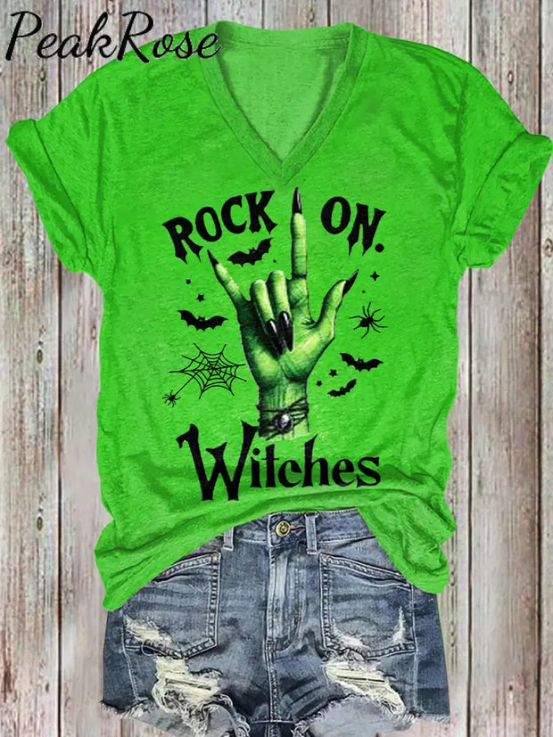 Women’s Witch Hat Halloween Art Illustration Printed Cotton T-Shirt