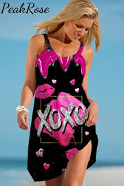 Xoxo Print Beach Sleeveless Dress S / Black