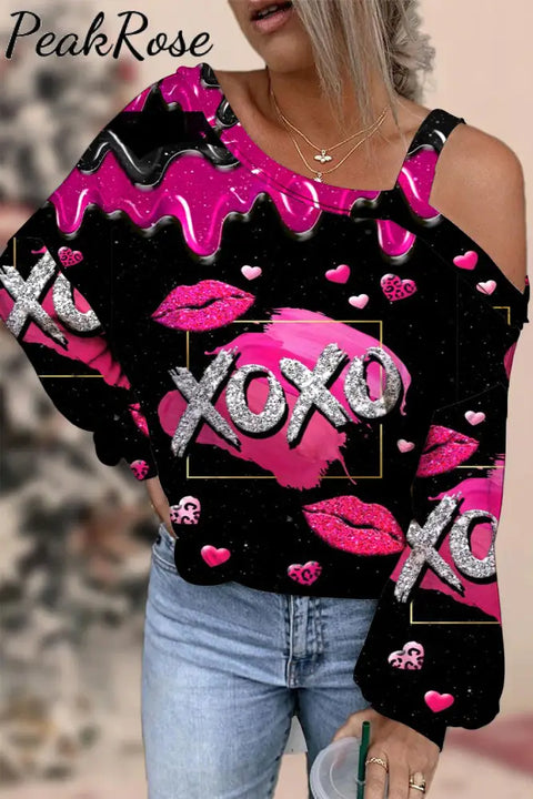 Xoxo Print Off-Shoulder Blouse