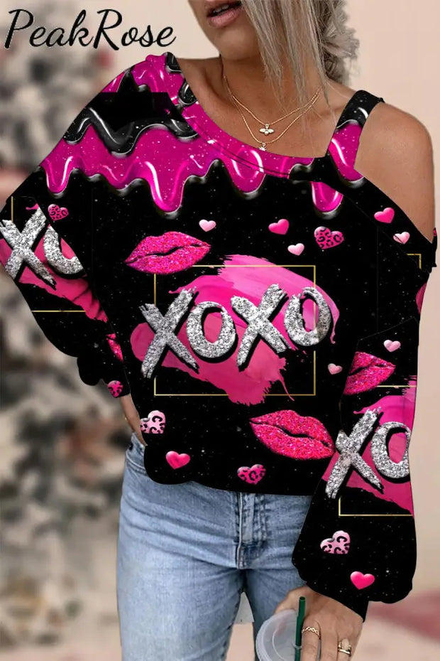 Xoxo Print Off-Shoulder Blouse S / Black