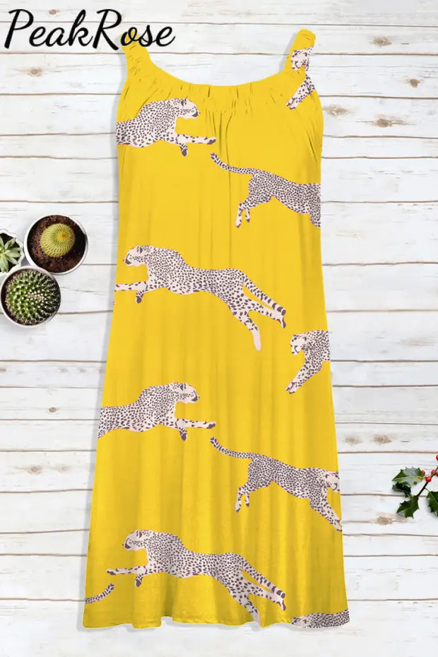 Yellow Cheetah Print Sleeveless Dress