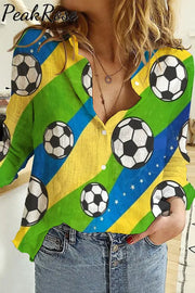 Yellow&Green Game Day Soccer Button Long Sleeve Shirt S / Green Women