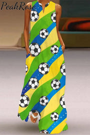 Yellow&Green Game Day Soccer Sleeveless Maxi Dress S / Green