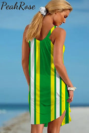 Yellow&Green Striped Soccer Beach Sleeveless Dress