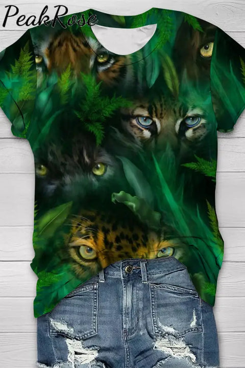 You Are Being Watched By Jungle Eyes Print Round Neck Short Sleeve T-Shirt