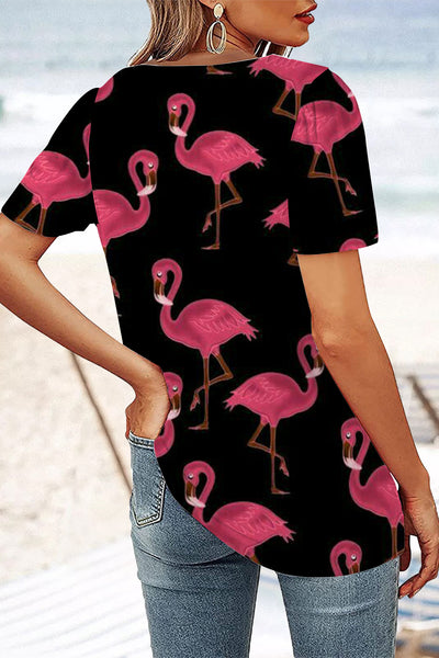 Pink Flamingos Black Square Neck T-Shirt